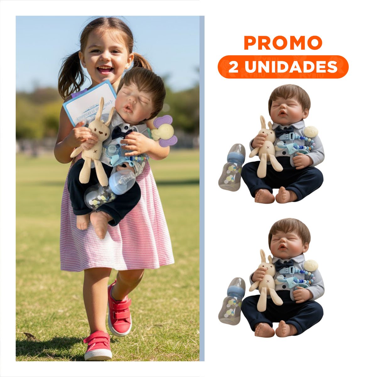 PACK2 PEQUEÑO COMPAÑERO 48CM CON ROPA FORMAL PLOMO Y AZUL NOCHE RECREO SANO - 1
