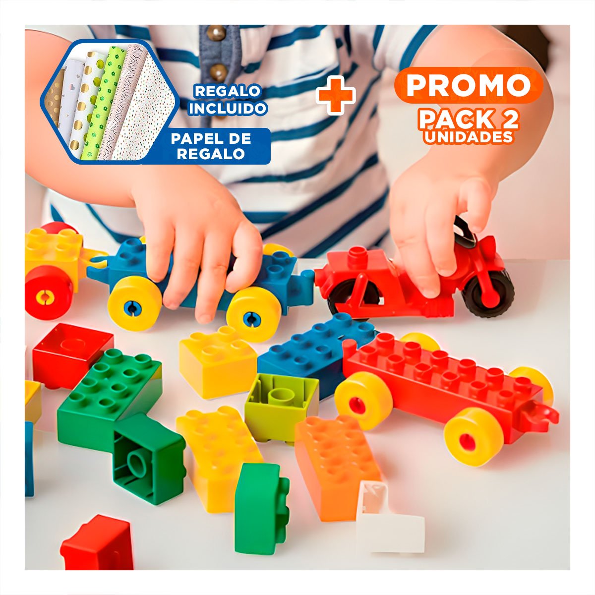 PACK2 BLOQUES CREATIVOS MULTICOLOR PARA JUEGO DIDACTICO HOGAR CON BALDE PRACTICO Y+PAPEL REGALO - 1