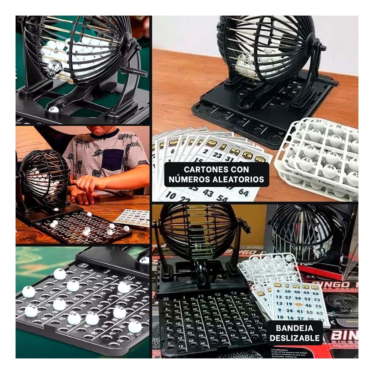 PACK2 ENTRETENIMIENTO NEO GRANDE DE BINGO PLASTICO Y METAL NEGRO PARA HOGAR Y+PAPEL REGALO - 3