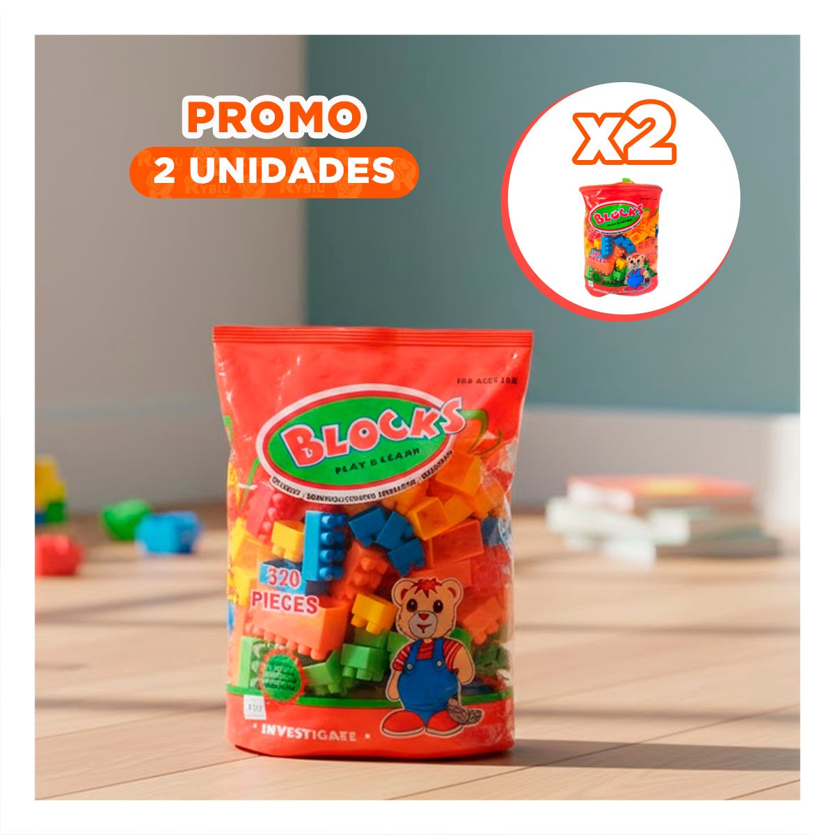 PACK2 PIEZAS DE JUEGO MULTICOLOR EN BOLSA PARA CONSTRUCCION LIBRE EN CASA Y+REGALO STICKER - 1