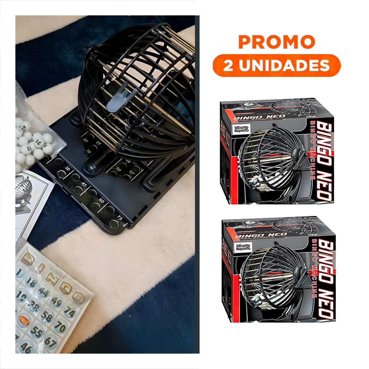 PACK2 ACTIVIDAD RECREATIVA DE BINGO NEO GRANDE PLASTICO Y METAL NEGRO PARA CASA - 1