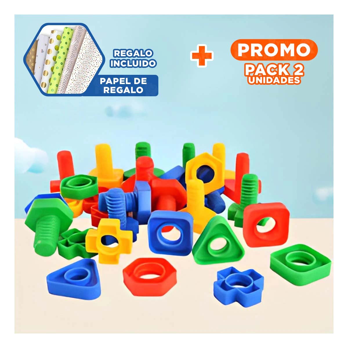 PACK2 COLECCION INTERACTIVA PARA ENSAMBLAR MULTICOLOR CON TUERCAS Y TORNILLOS Y+PAPEL REGALO - 1