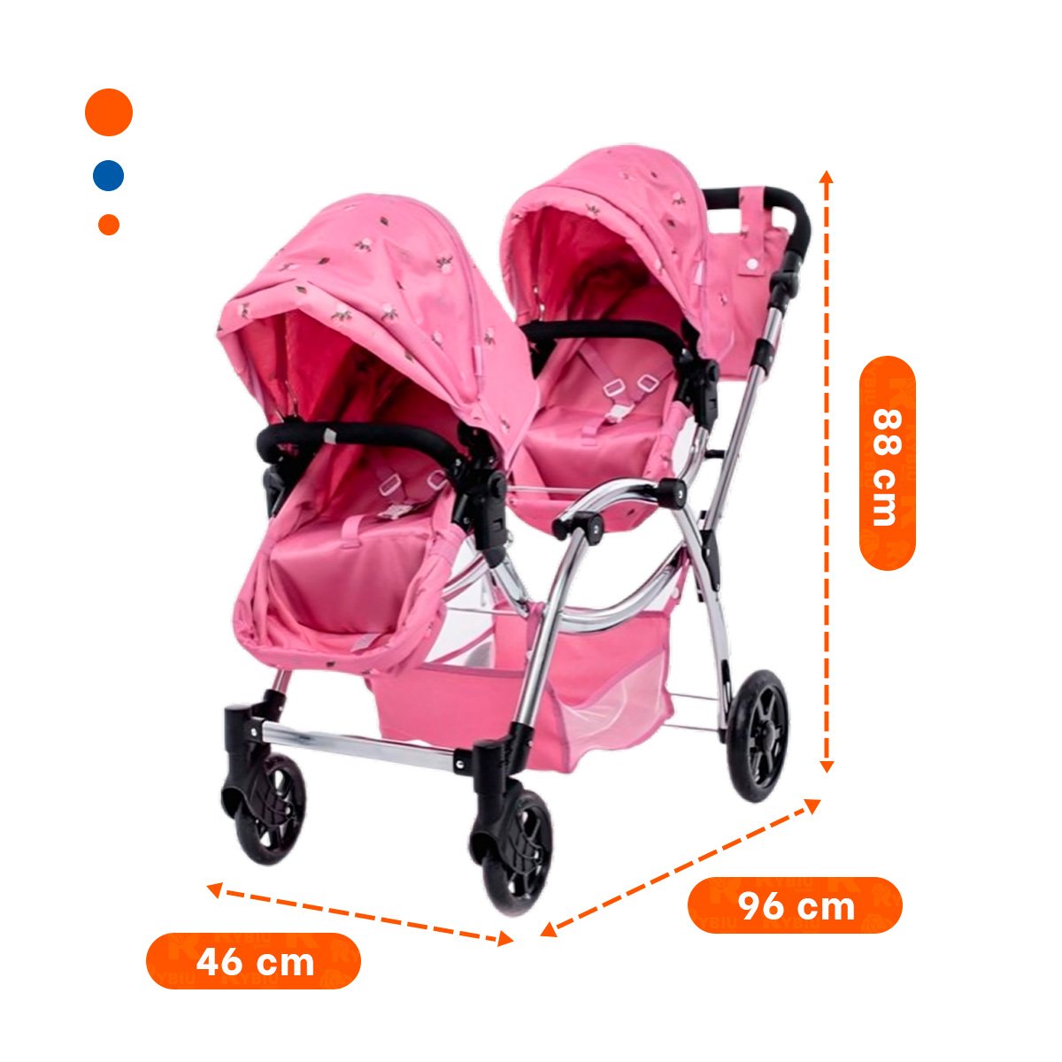 CARRO DE MUNECA GEMELAR ROSADO 46X96X88CM PARA JUEGO DE IMITACION - 4