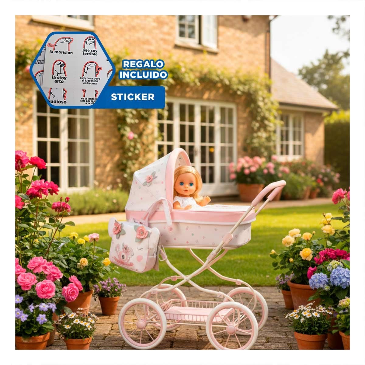 PASEADOR DE PASEO KOALA PARA MUNECA 42X80X80CM ROSADO Y BLANCO Y+REGALO STICKER - 1