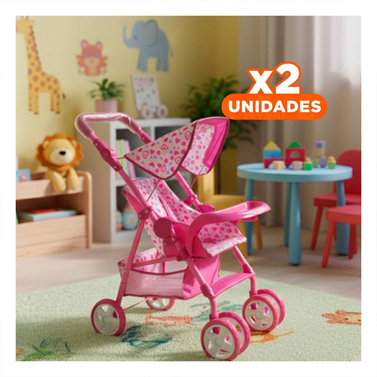 PACK2 TRANSPORTE DE JUEGO PARA MUÑECA CON IMAGEN TIERNA ROSADO 68CM Y+REGALO STICKER - 1