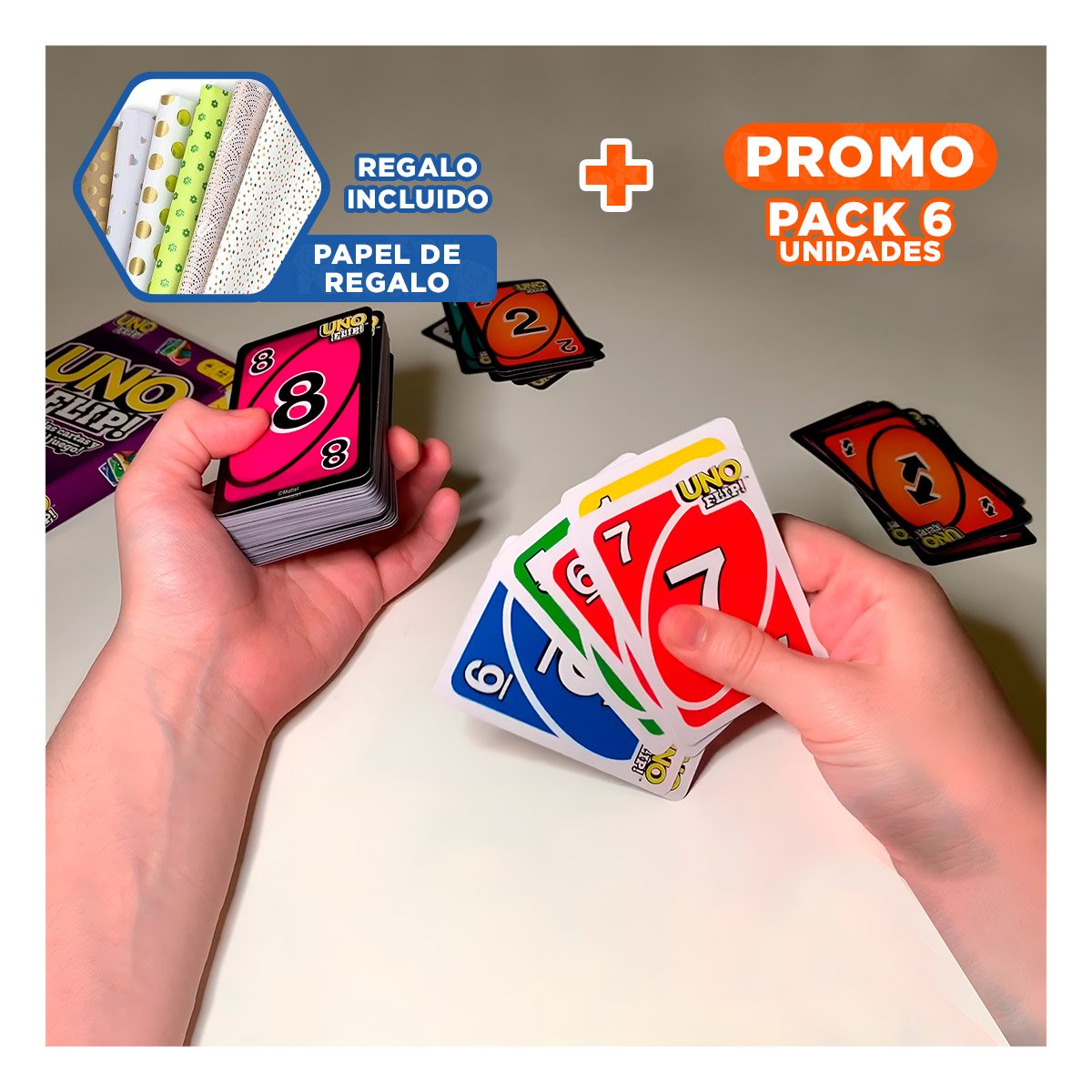 PACK6 ACCION CON CARTAS REVERSIBLES PARA MESA FAMILIAR COMPACTO PORTATIL CASA Y+PAPEL REGALO - 1