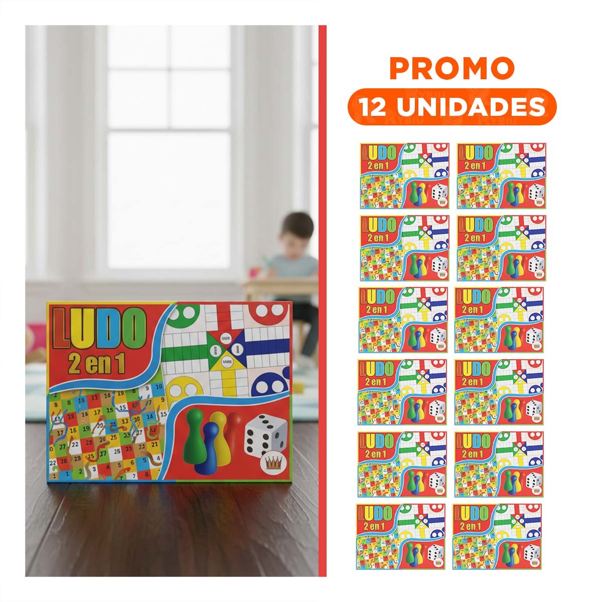 PACK12 TABLERO DE MESA LUDO 2 EN 1 CLASICO PARA COMPARTIR EN FAMILIA Y AMIGOS Y+REGALO STICKER - 1