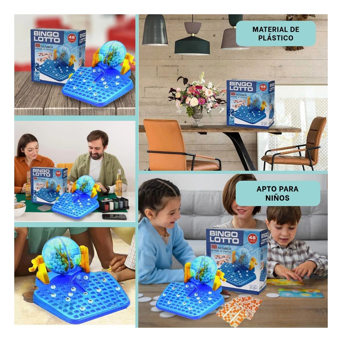PACK4 RECREACION FAMILIAR CON 90 NUMEROS Y 48 CARTAS CELESTE PARA FAMILIA Y+REGALO STICKER - 2
