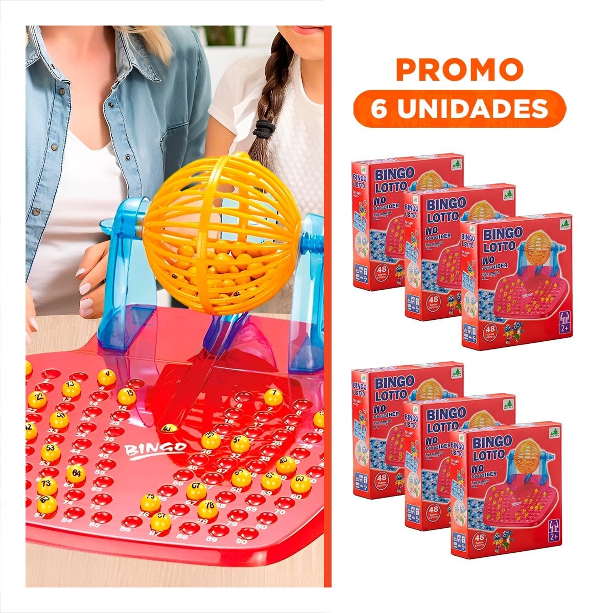 PACK6 DIVERSION FAMILIAR CON BINGO 90 NUMEROS Y 48 CARTAS ROJO - 1