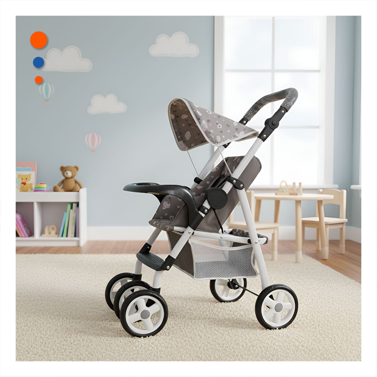 CARRO INFANTIL DE ELEFANTE CON NUBES Y GLOBOS PARA JUEGO EN CASA 68CM NEGRO - 1