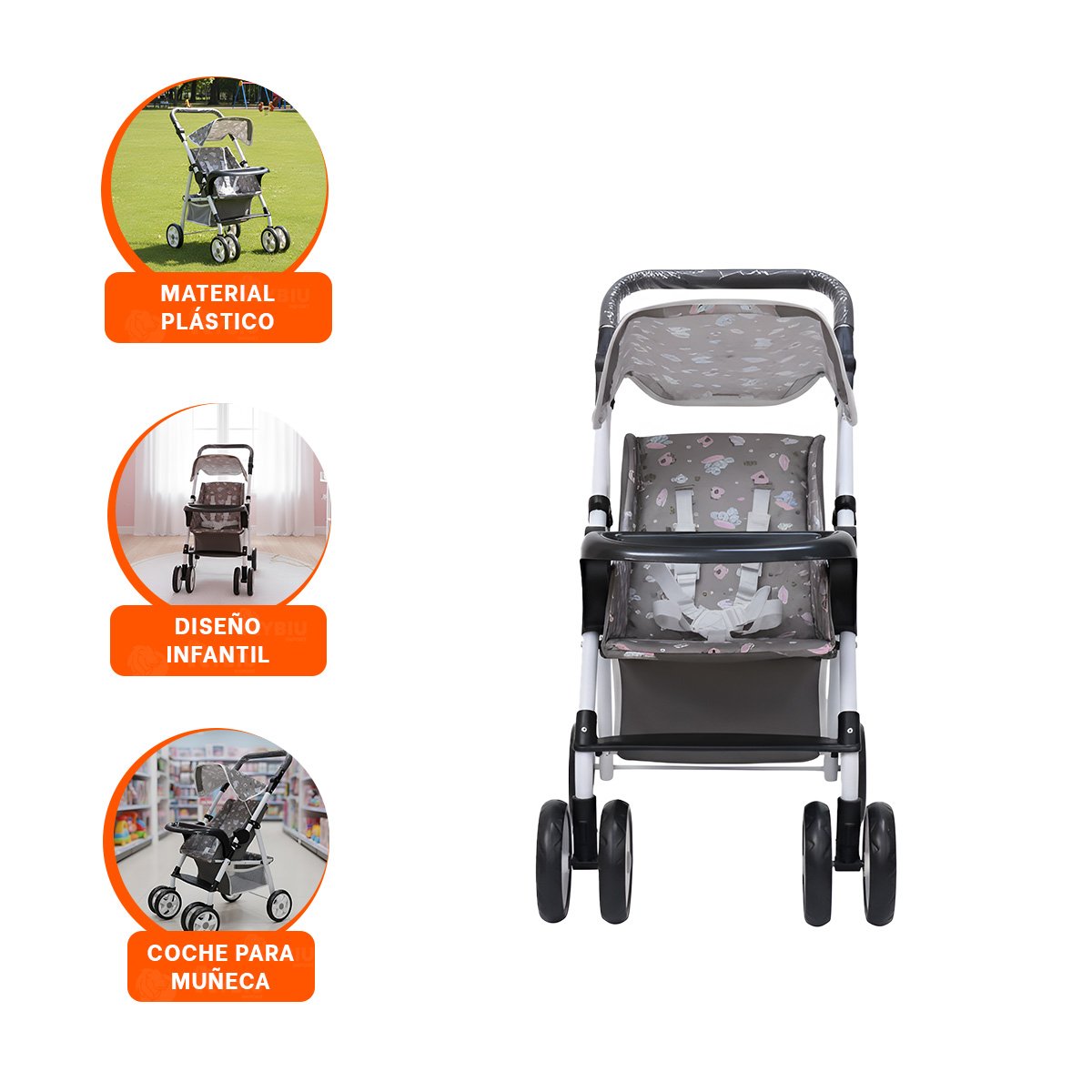 CARRO INFANTIL DE ELEFANTE CON NUBES Y GLOBOS PARA JUEGO EN CASA 68CM NEGRO - 3