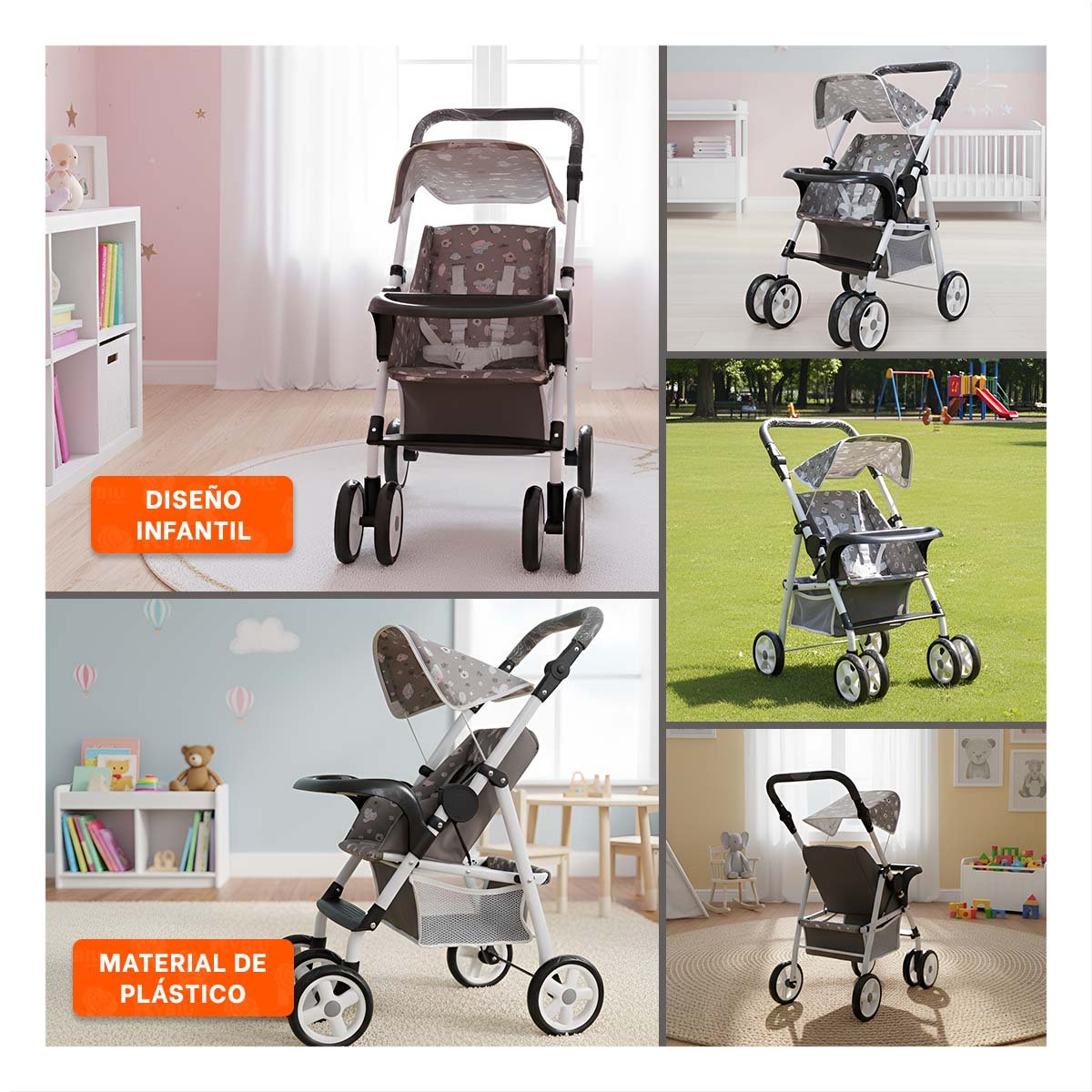 CARRO INFANTIL DE ELEFANTE CON NUBES Y GLOBOS PARA JUEGO EN CASA 68CM NEGRO - 5