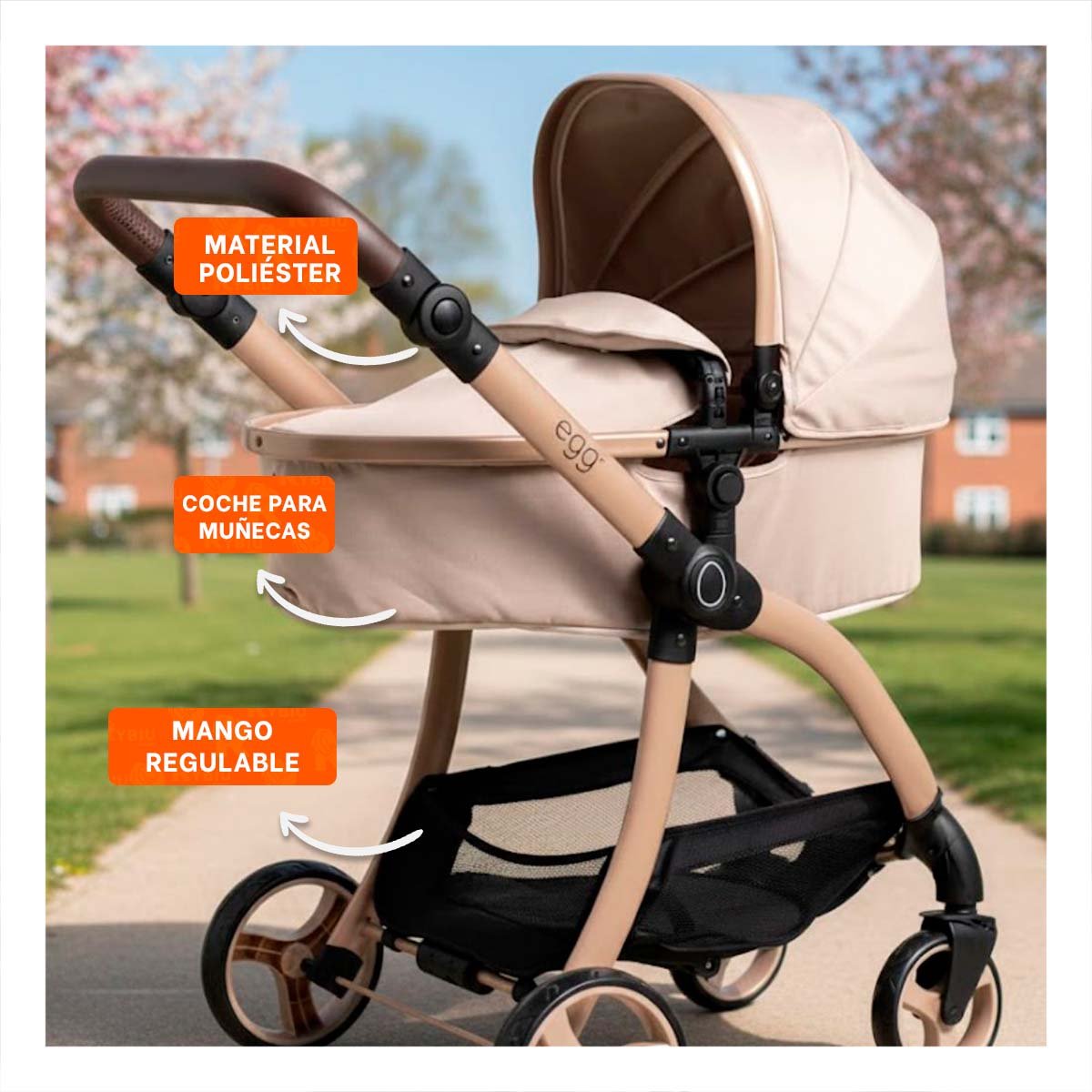 CARRO CLASICO PARA MUNECA CAPAZO BEIGE 79X48X84CM NINAS Y JUEGO DE ROL Y+POST IT - 2