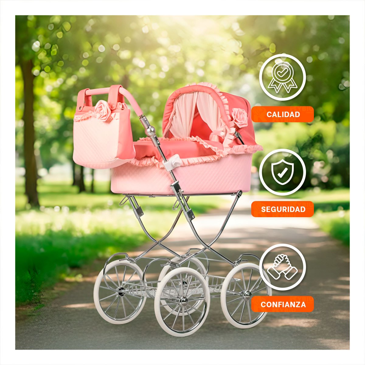 PASEADOR DE MUNECA CLASICO ESPANOL ROSADO 78X41.5X95CM USO DIARIO Y+LIGAS REGALO - 2