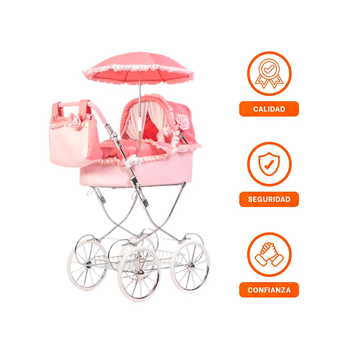 PASEADOR DE MUNECA CLASICO ESPANOL ROSADO 78X41.5X95CM USO DIARIO Y+LIGAS REGALO - 3