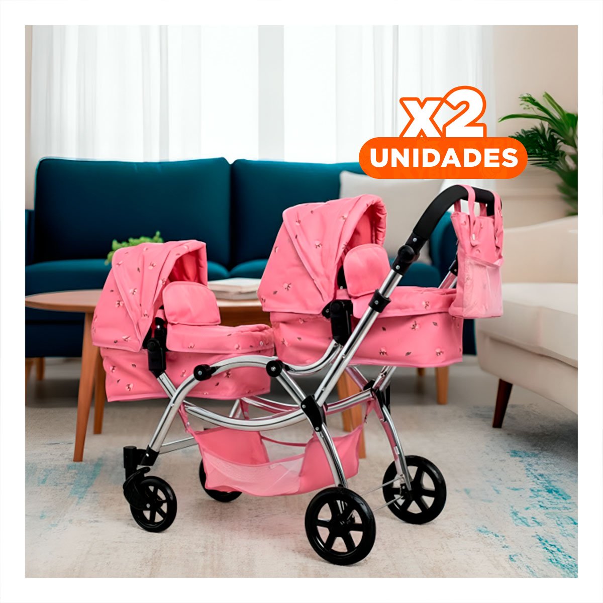 PACK2 TRANSPORTADOR DE MUNECA GEMELAR ROSADO 46X96X88CM PARA JUEGO Y+REGALO STICKER - 1