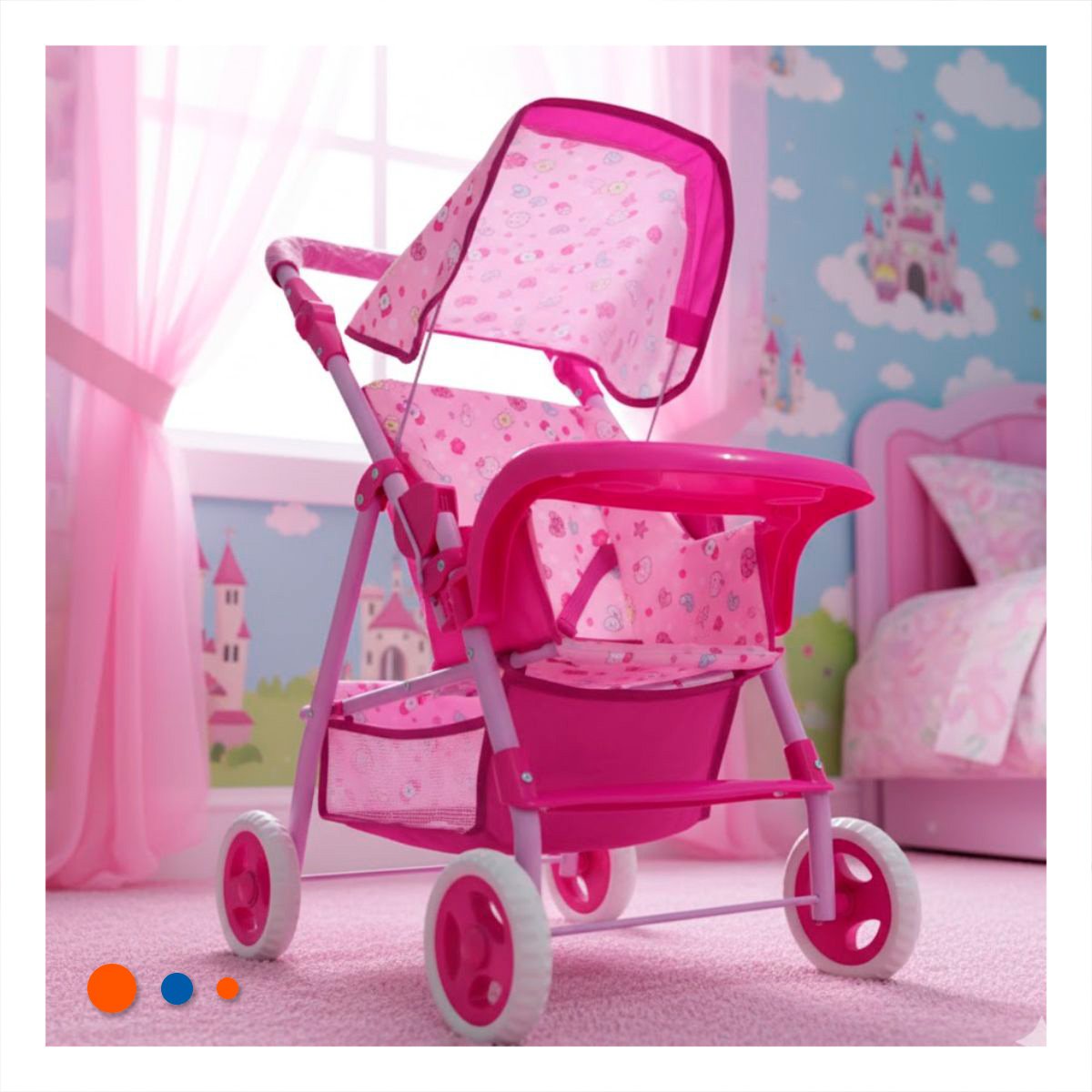 CARRO PARA MUÑECA DE JUEGO CON ACABADO COLORIDO CARAMELOS ROSADO 68CM Y+REGALO STICKER - 2