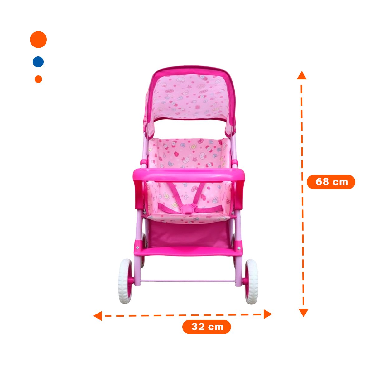 CARRO PARA MUÑECA DE JUEGO CON ACABADO COLORIDO CARAMELOS ROSADO 68CM Y+REGALO STICKER - 4