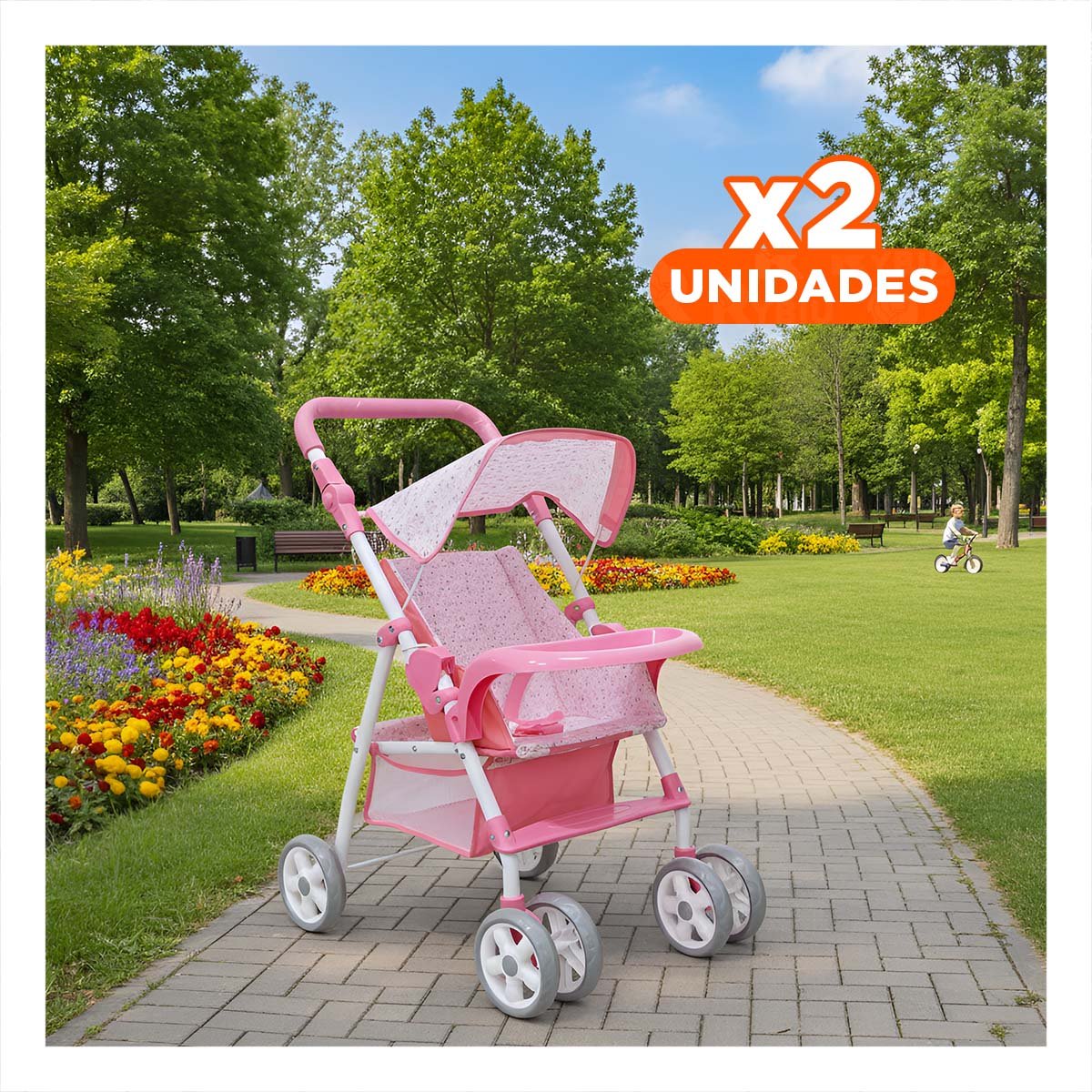 PACK2 ANDADOR PARA BEBE DE JUGUETE CON APARIENCIA FLORAL ROSADO 68CM Y+REGALO STICKER - 1