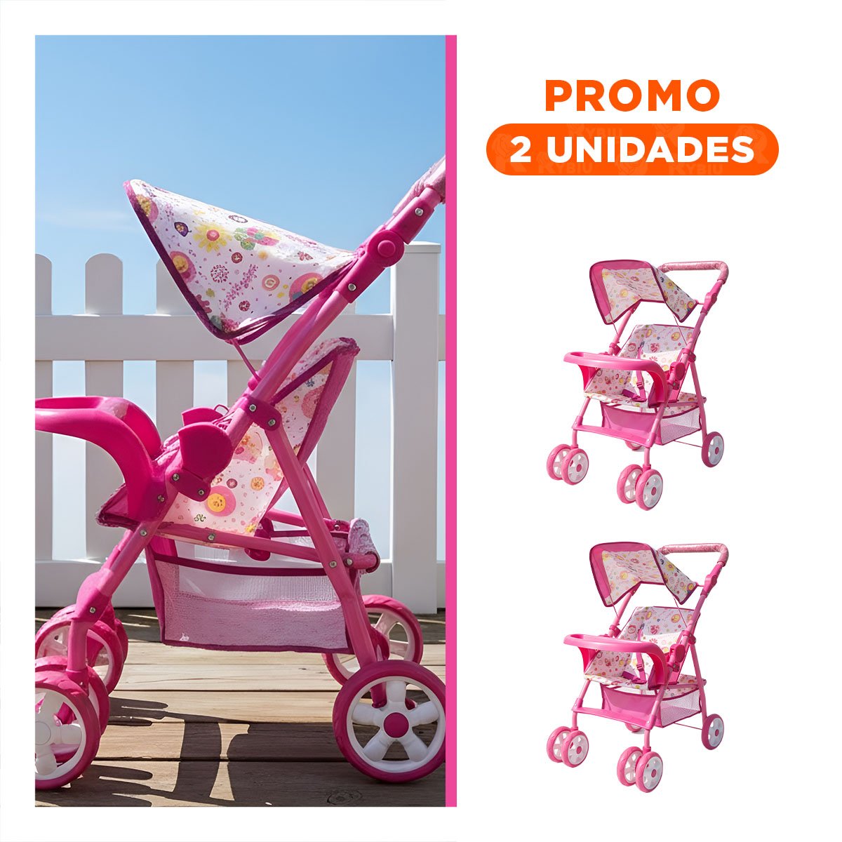 PACK2 VEHICULO INFANTIL CON APARIENCIA ALEGRE Y GRAFICA FLORES COLORES ROSADO 68CM - 1