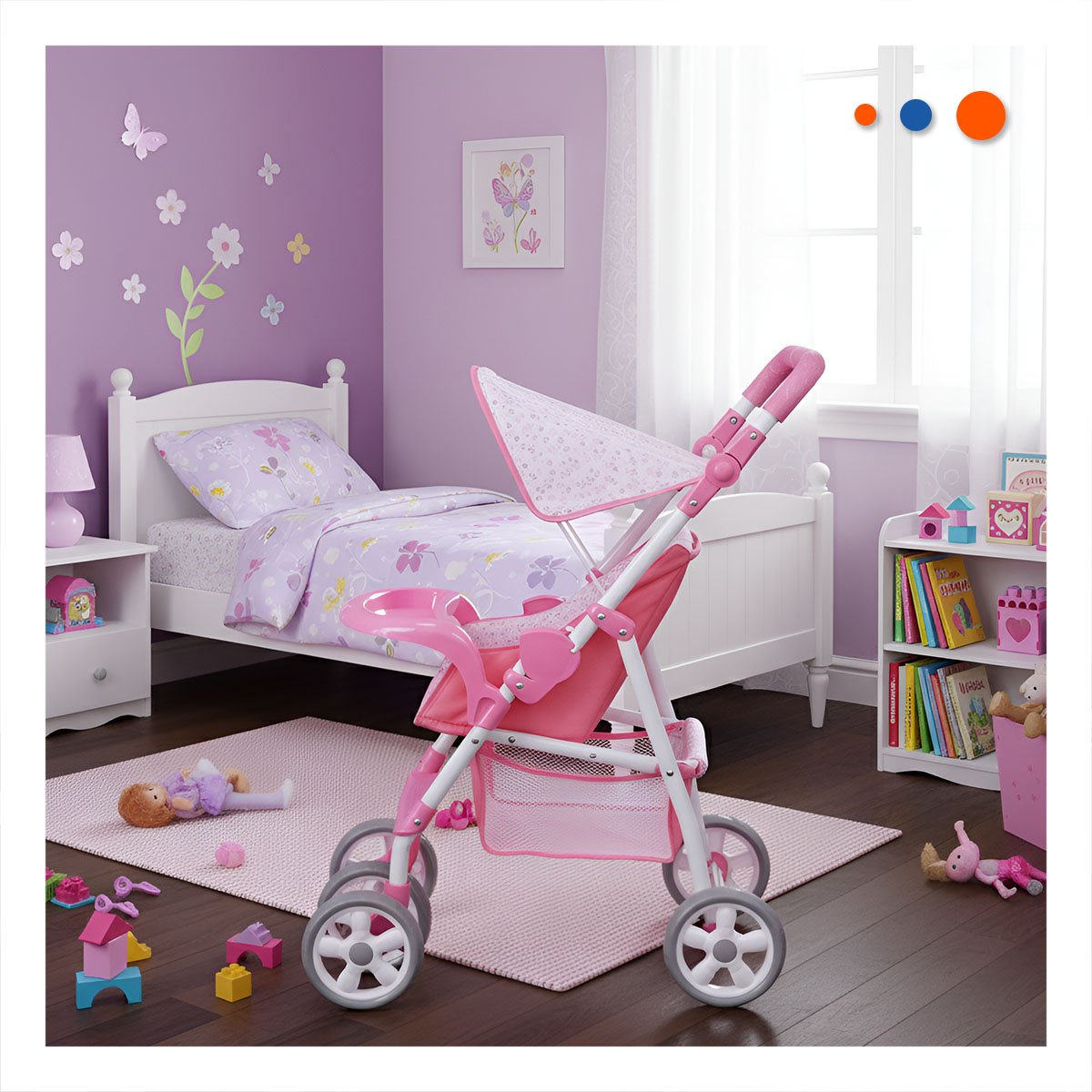 CARRO PARA BEBE DE JUGUETE CON DETALLES FLORALES EN ROSADO 68CM Y+POST IT - 3