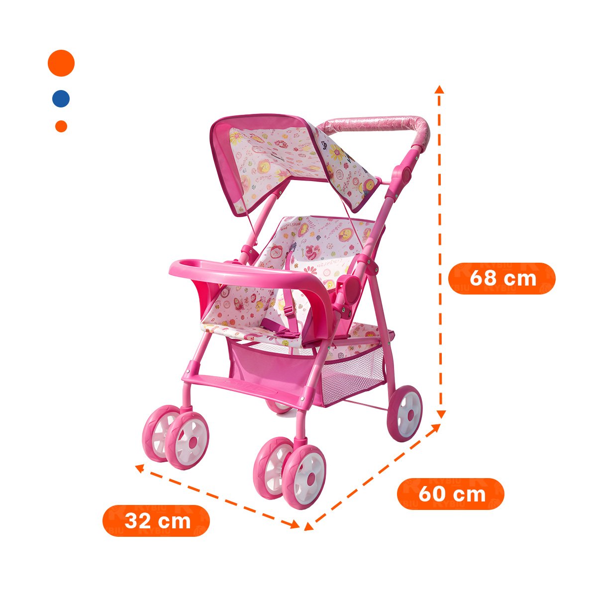 CARRO INFANTIL PARA JUEGO DIARIO CON ESTAMPA FLORES COLORES Y ACABADO ROSADO 68CM - 4