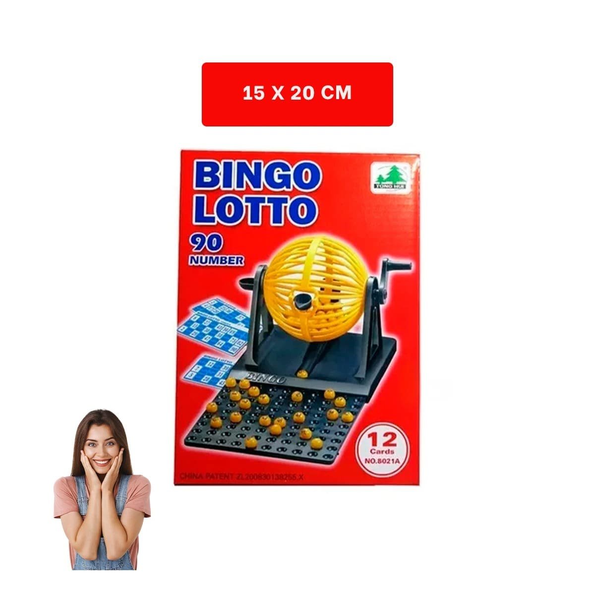 TABLERO CLASICO BINGO LOTTO 90 NUMEROS CON 12 CARTAS ROJO PARA MESA Y+PAPEL REGALO - 4