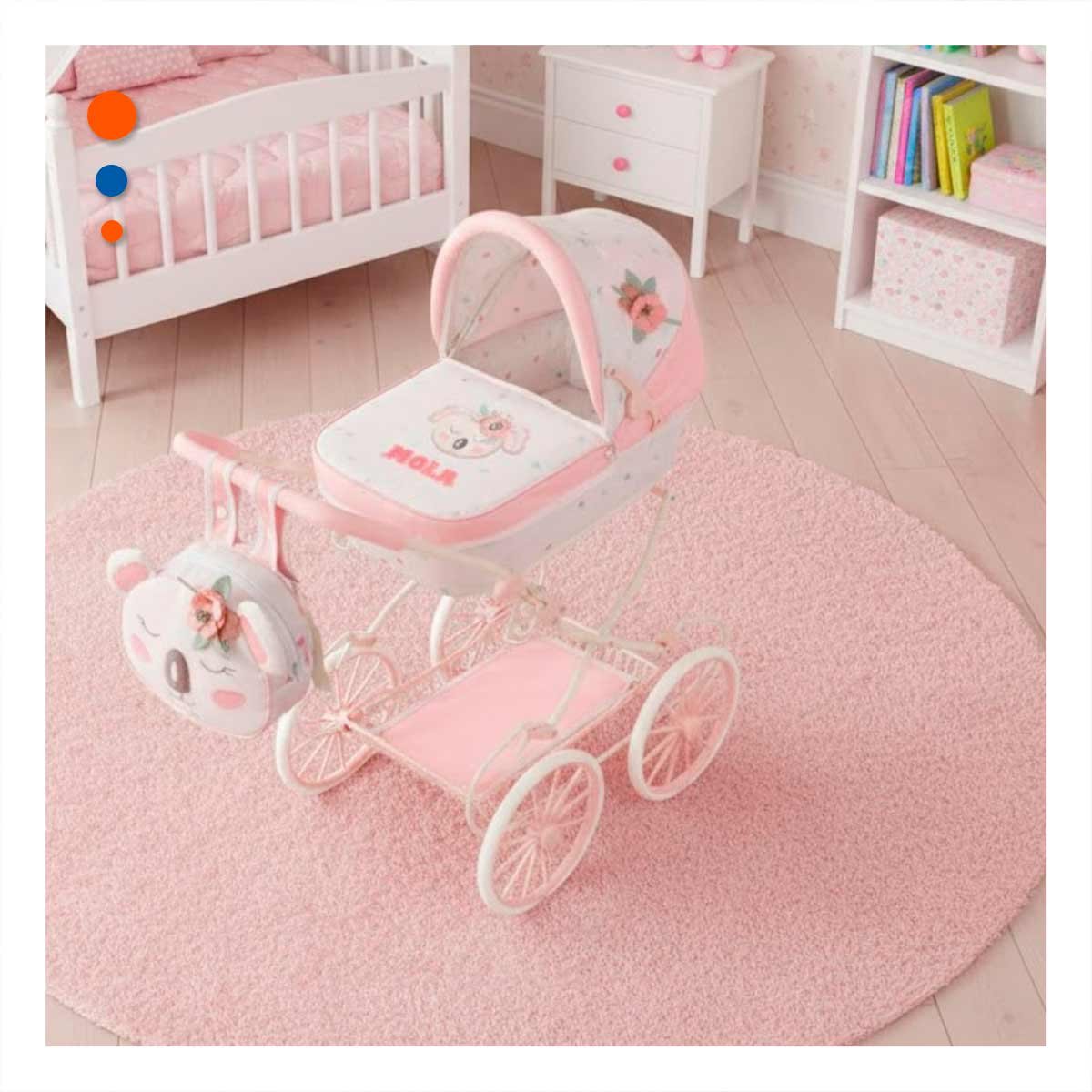 PASEADOR DE MUNECA KOALA 42X80X80CM PLEGABLE PARA JUEGO RECREATIVO ROSADO Y BLANCO - 1