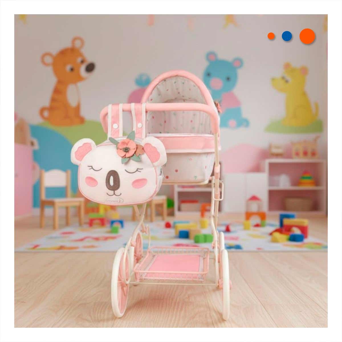 PASEADOR DE MUNECA KOALA 42X80X80CM PLEGABLE PARA JUEGO RECREATIVO ROSADO Y BLANCO - 2