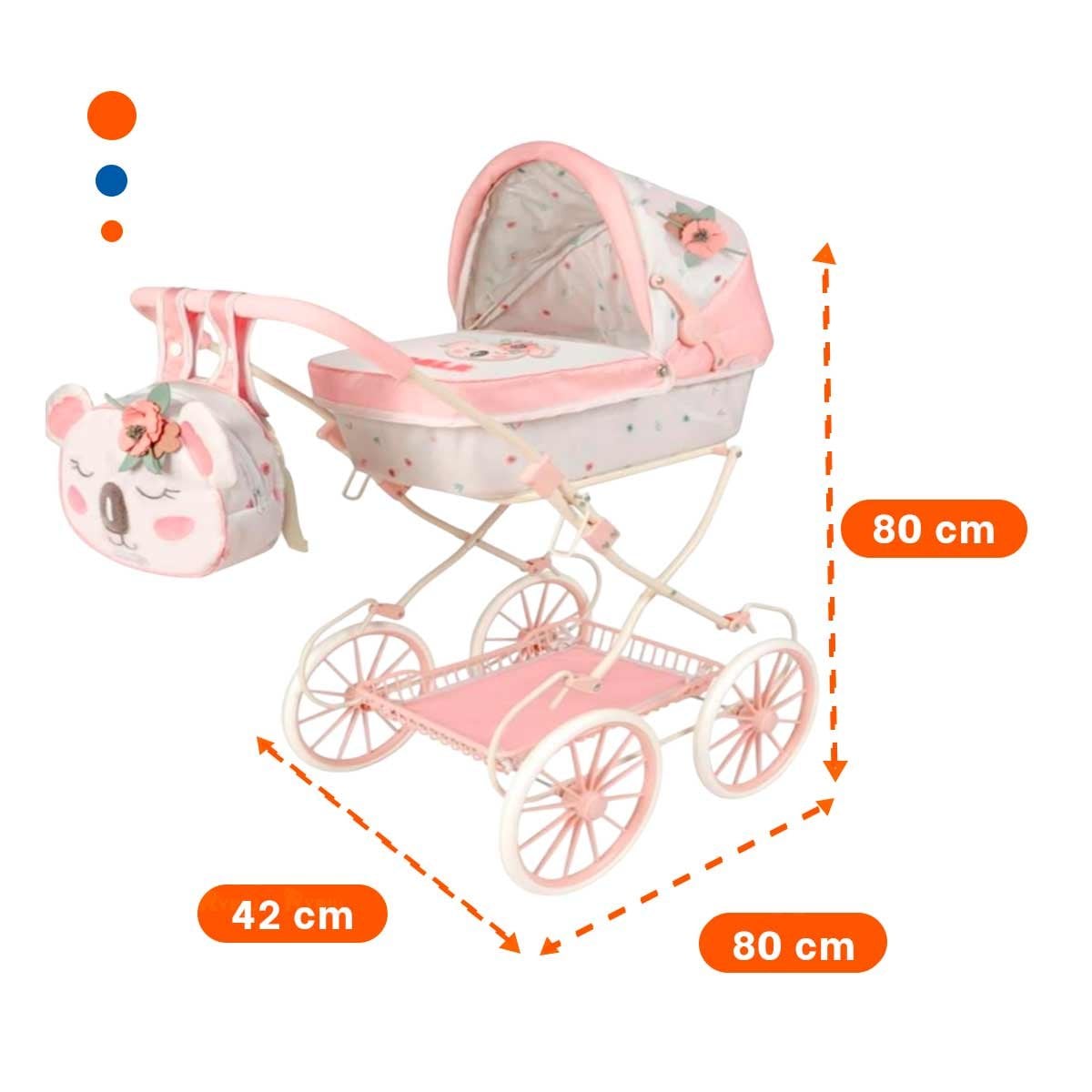 PASEADOR DE MUNECA KOALA 42X80X80CM PLEGABLE PARA JUEGO RECREATIVO ROSADO Y BLANCO - 4