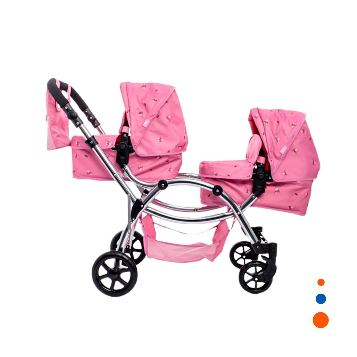 CARRO DE MUNECA GEMELAR ROSADO 46X96X88CM FORMATO AMPLIO PARA DOS MUNECAS Y+REGALO STICKER - 3