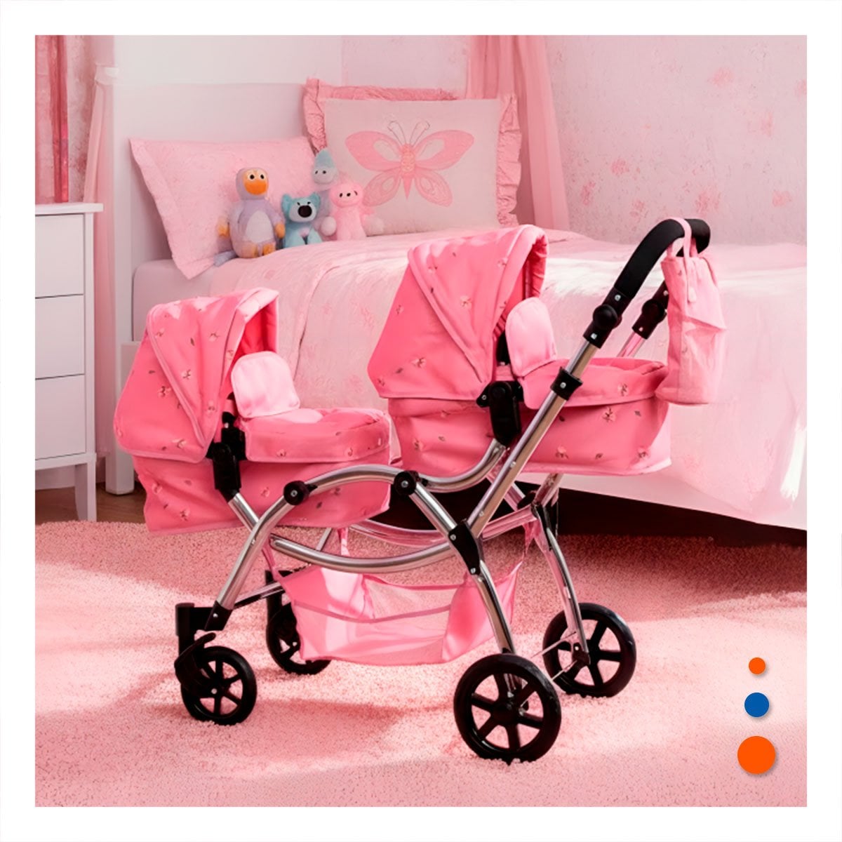 PACK2 PASEADOR DE MUNECA GEMELAR ROSADO 46X96X88CM USO DIARIO INFANTIL Y+PAPEL REGALO - 2