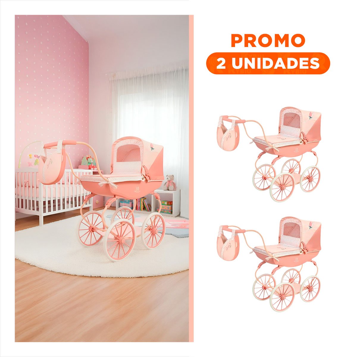 PACK2 CARRO DE MUNECA REBORN VINTAGE TULIPE ROSADO 38X65X84CM ESTILO EUROPEO - 1