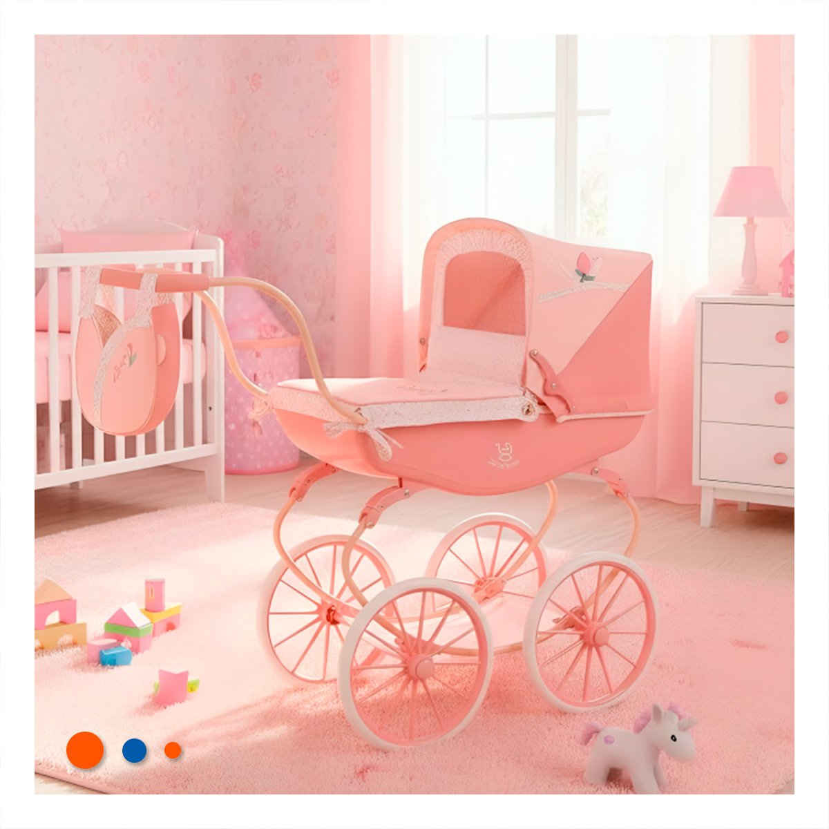 PACK2 CARRO DE MUNECA REBORN VINTAGE TULIPE ROSADO 38X65X84CM ESTILO EUROPEO - 3