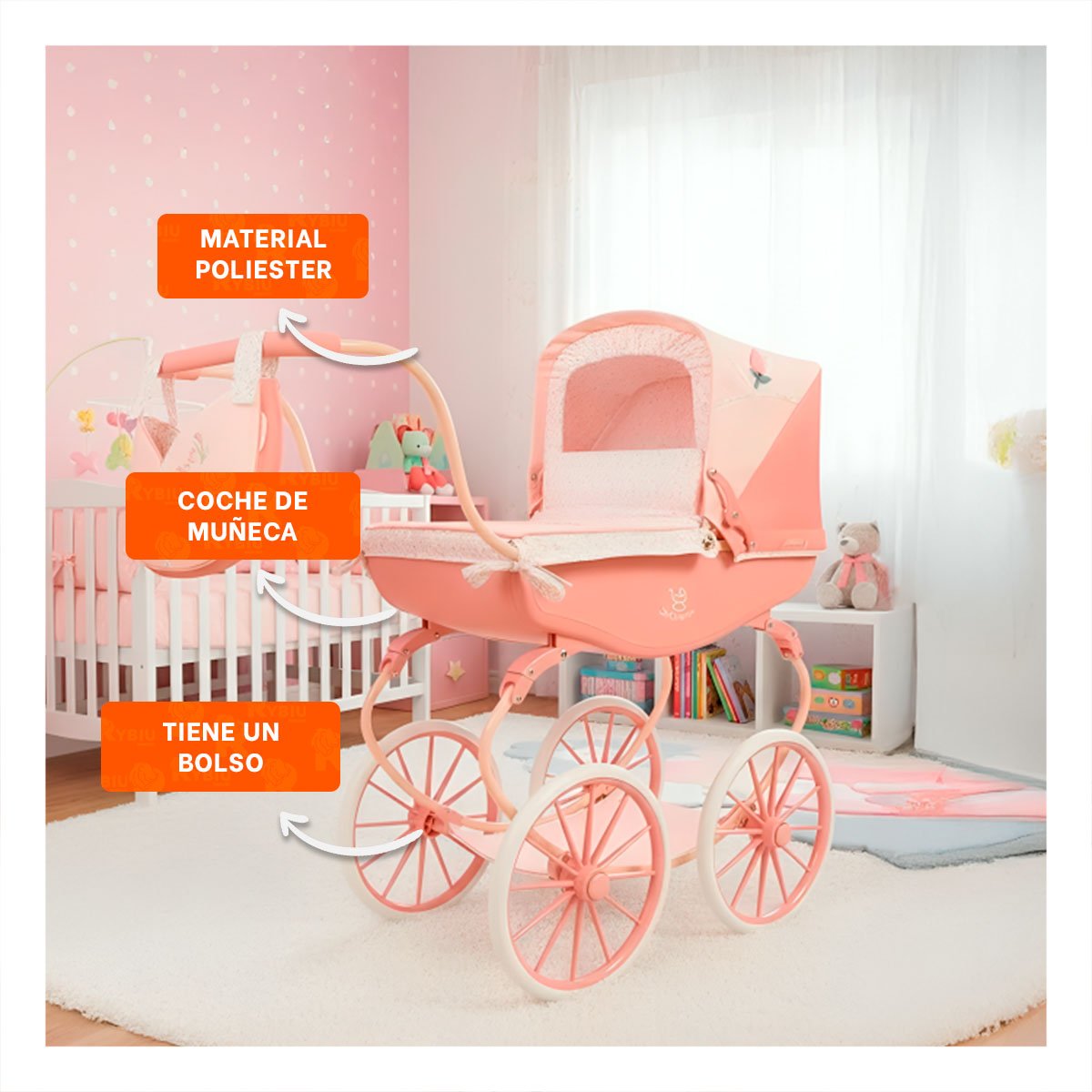 PACK2 CARRO DE MUNECA REBORN VINTAGE TULIPE ROSADO 38X65X84CM ESTILO EUROPEO - 5