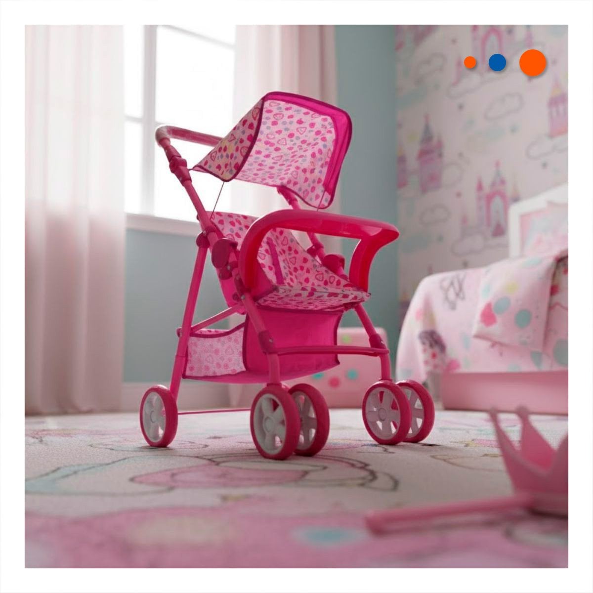 COCHE PARA MUÑECA CON ESTILO OSITOS Y CORAZONES PENSADO PARA JUEGO DIARIO ROSADO 68CM - 2