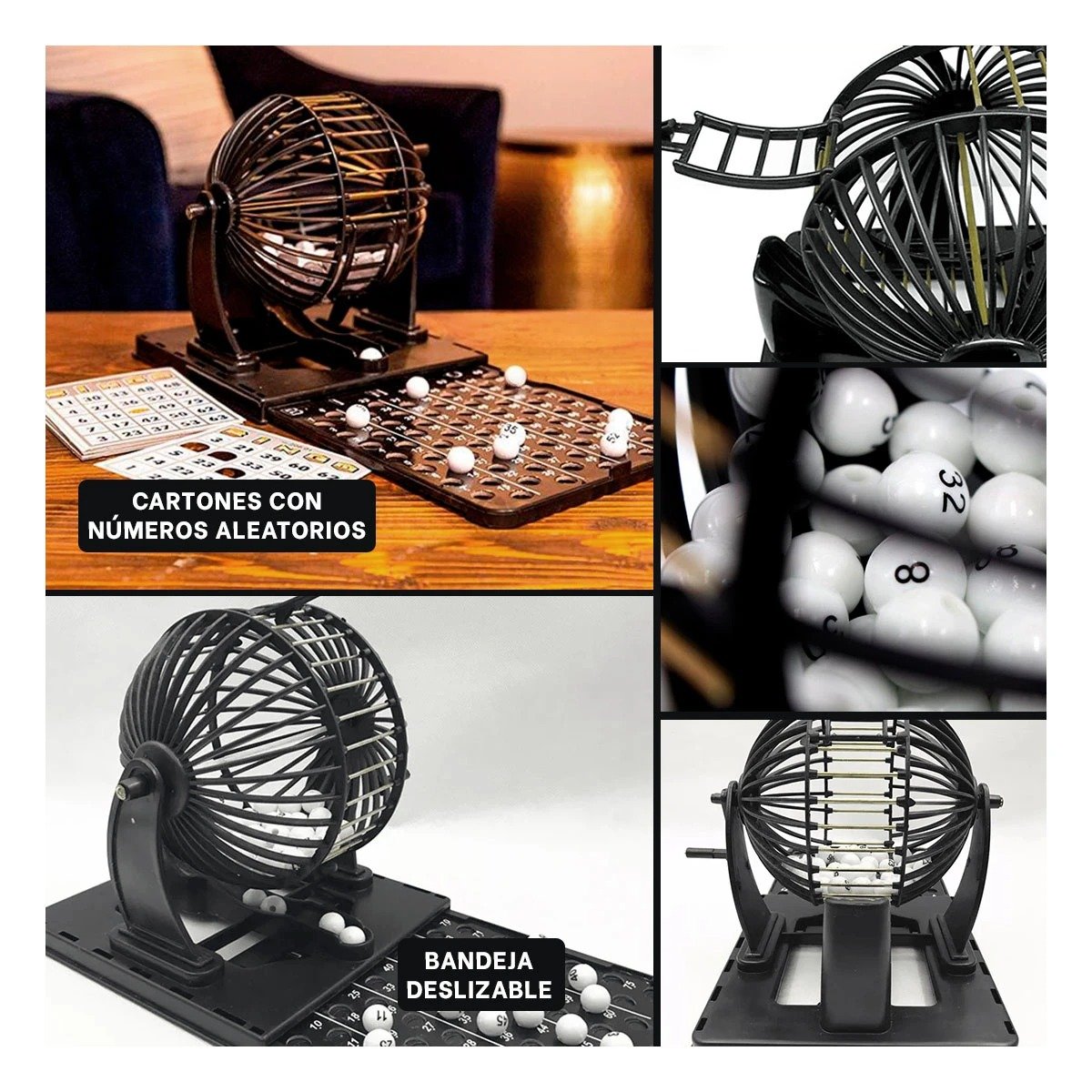 PACK4 ENTRETENIMIENTO TRADICIONAL DE BINGO NEO GRANDE PLASTICO Y METAL NEGRO Y+REGALO STICKER - 2