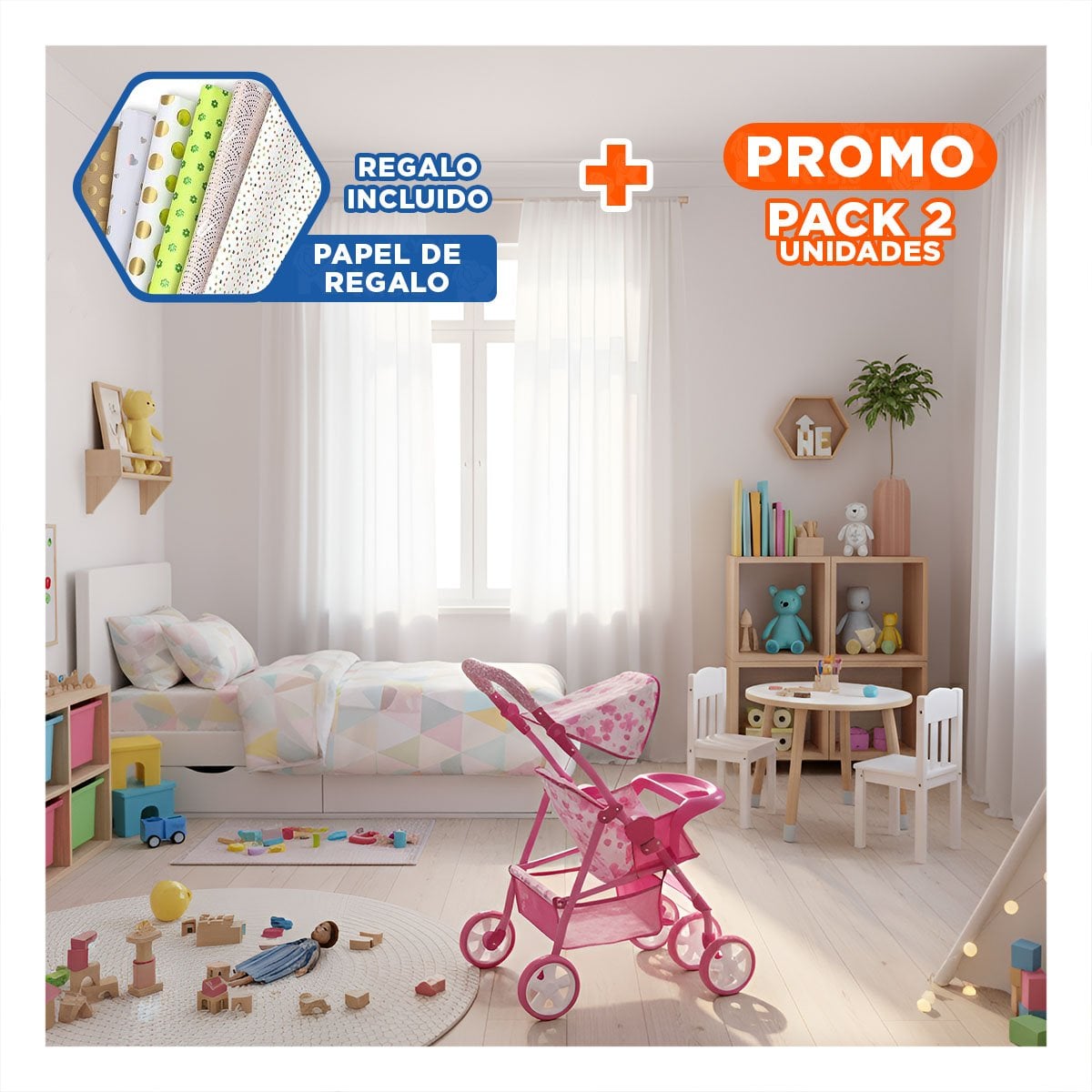 PACK2 VEHICULO PARA JUGUETE PENSADO PARA JUEGO DE ROL EN ROSADO 68CM Y+PAPEL REGALO - 1