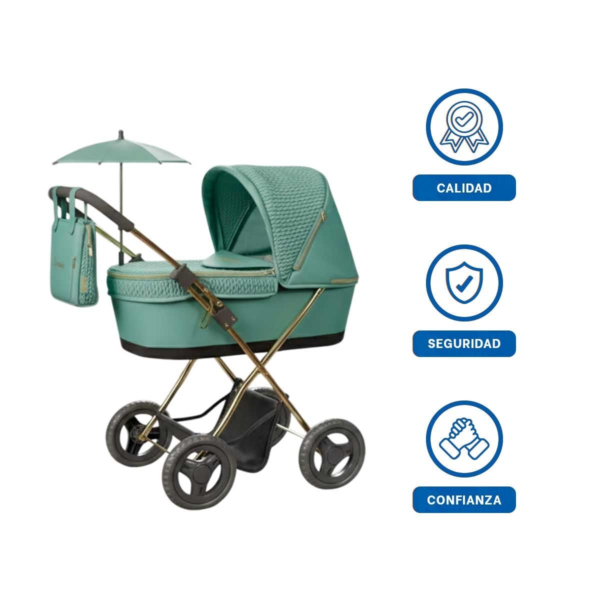 CARREOLA REBORN 28X70X80CM PARA MUNECA CON SOMBRILLA CAPRICCIO VERDE EXTERIOR - 3