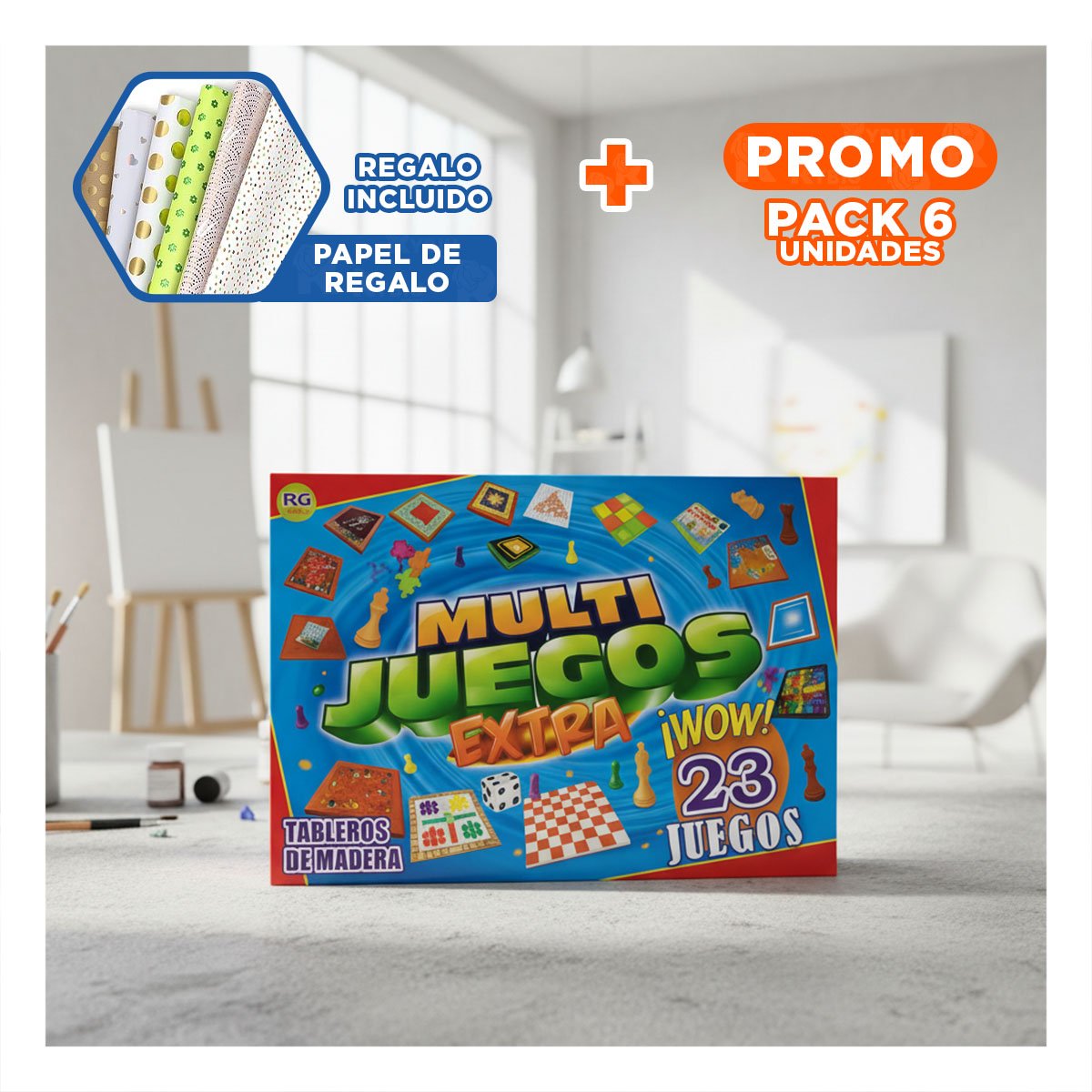 PACK6 ARTICULO DE MESA MULTI JUEGOS EXTRA 23 JUEGOS PARA JUEGOS EN CASA Y+PAPEL REGALO - 1