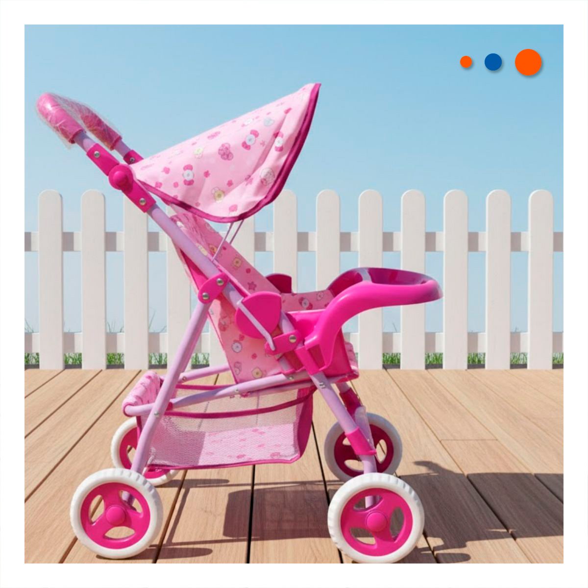 CARRO PARA MUÑECA CON DISEÑO CARAMELOS Y ESTRUCTURA RESISTENTE ROSADO 68CM - 2