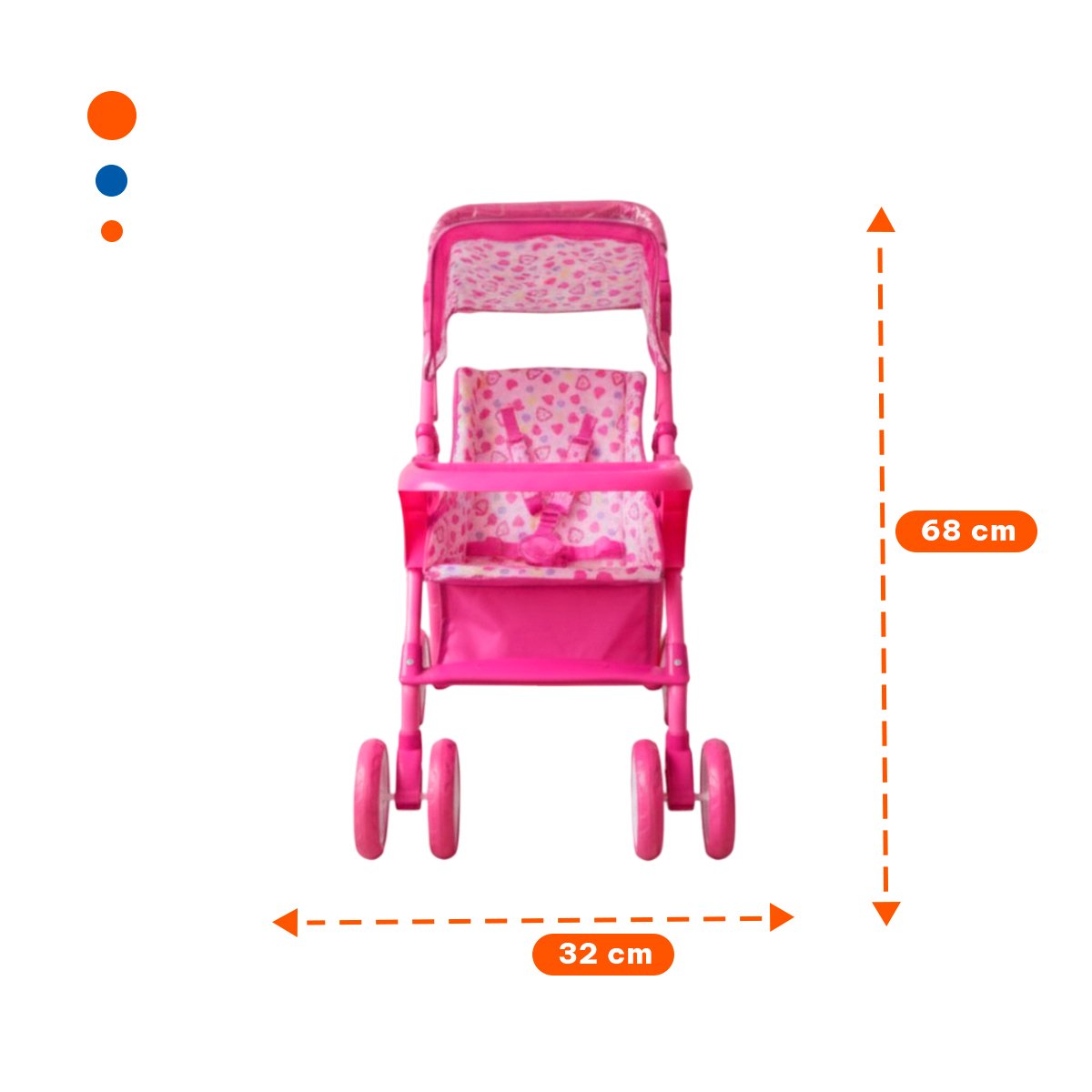COCHE PARA MUÑECA CON ESTAMPA OSITOS Y CORAZONES PARA NIÑAS ROSADO 68CM Y+REGALO STICKER - 4
