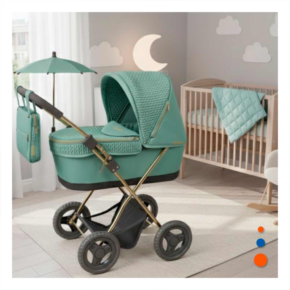 PACK2 TRANSPORTADOR INFANTIL PARA MUNECA REBORN CON SOMBRILLA VERDE 28X70X80CM Y+PAPEL REGALO - 2