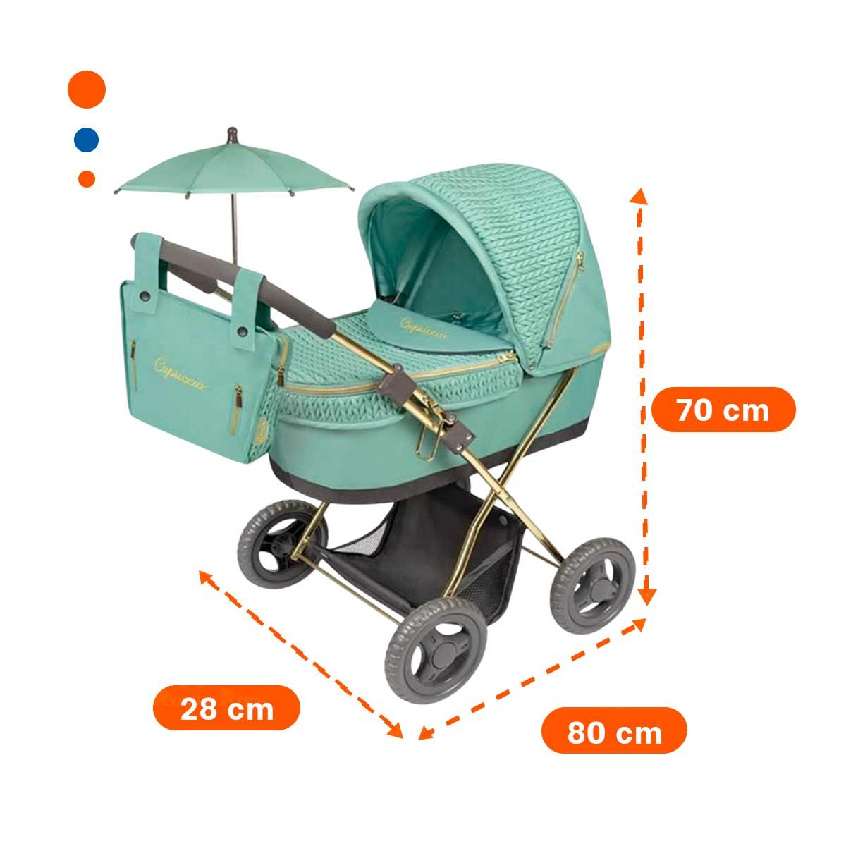 PACK2 TRANSPORTADOR INFANTIL PARA MUNECA REBORN CON SOMBRILLA VERDE 28X70X80CM Y+PAPEL REGALO - 4