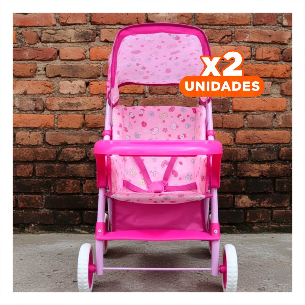 PACK2 TRANSPORTE DE JUEGO PARA MUÑECA CON RUEDAS FIRMES CARAMELOS ROSADO 68CM Y+REGALO STICKER - 1