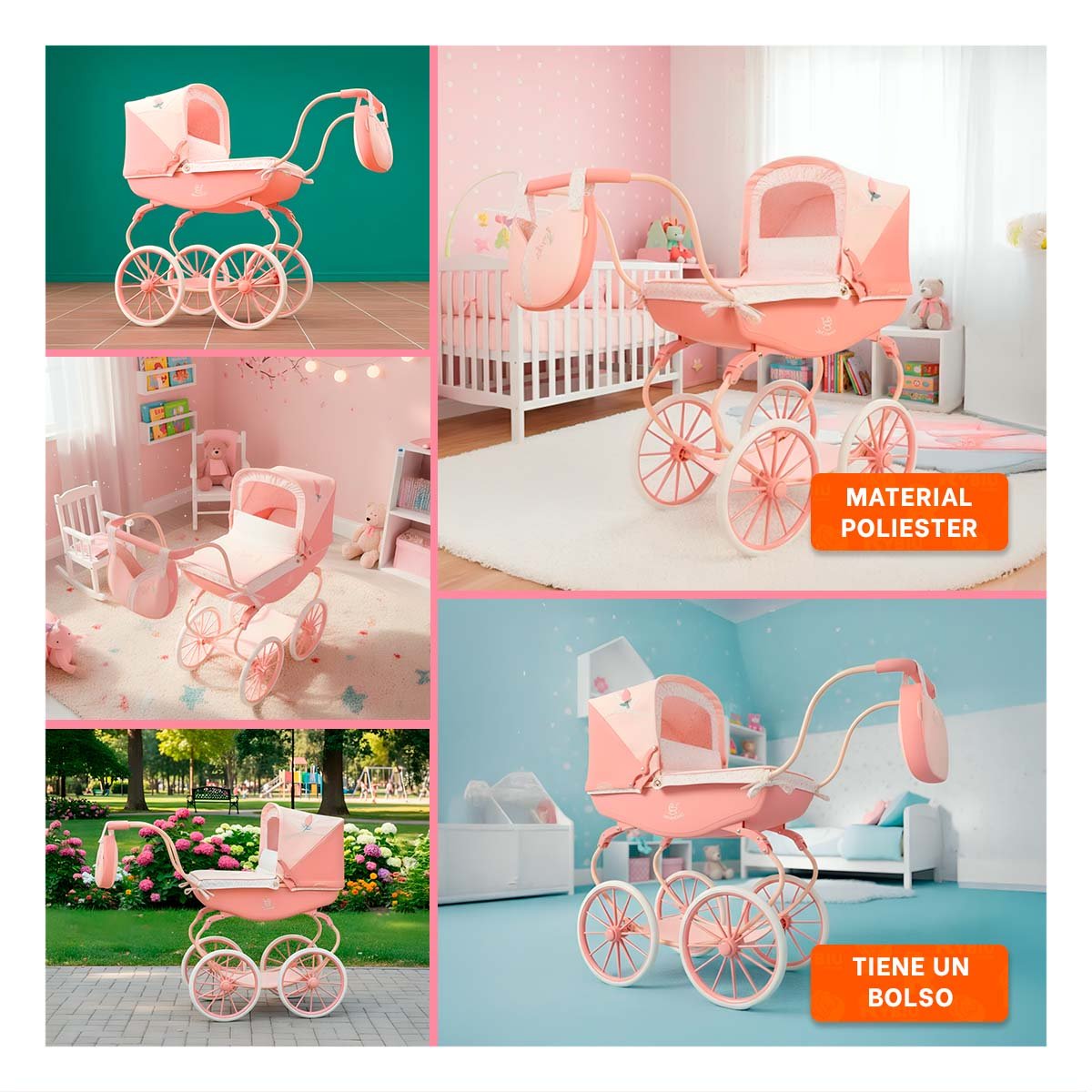 CARRIOLA DE MUNECA REBORN TULIPE ROSADO 38X65X84CM USO INFANTIL Y+POST IT - 1