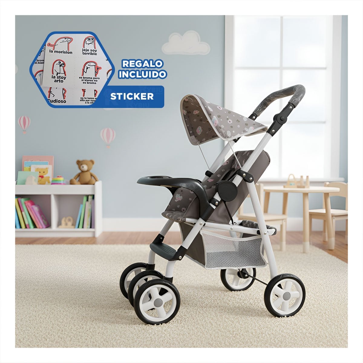 CARRO INFANTIL CON ESTILO DECORATIVO PARA RUTINAS DE JUEGO 68CM NEGRO Y+REGALO STICKER - 1