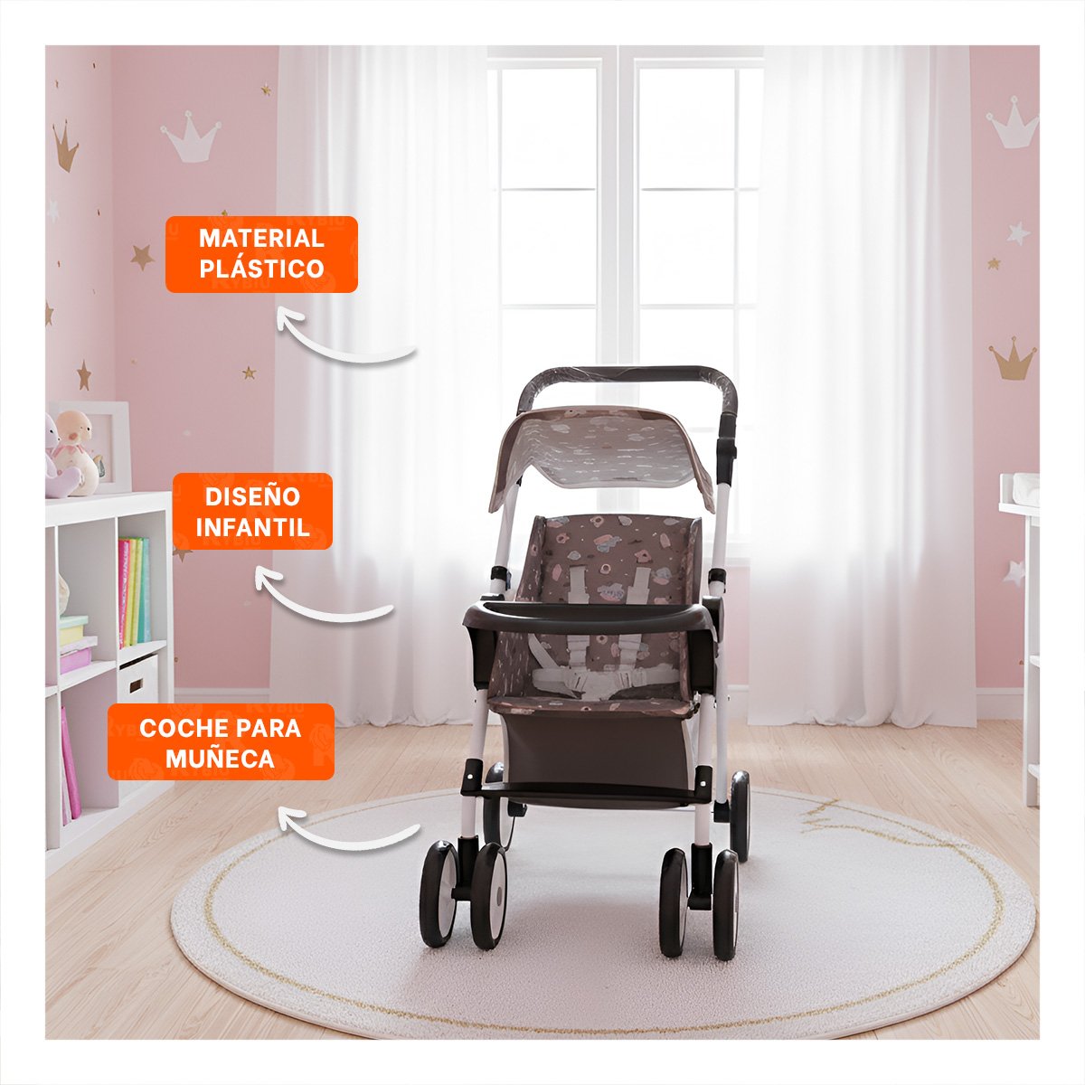 CARRO INFANTIL CON ESTILO DECORATIVO PARA RUTINAS DE JUEGO 68CM NEGRO Y+REGALO STICKER - 5