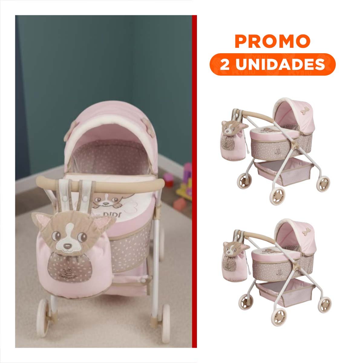 PACK2 TRANSPORTADOR DIDI 3 EN 1 40X80X70CM PARA MUNECA CON USO INFANTIL DIARIO - 1