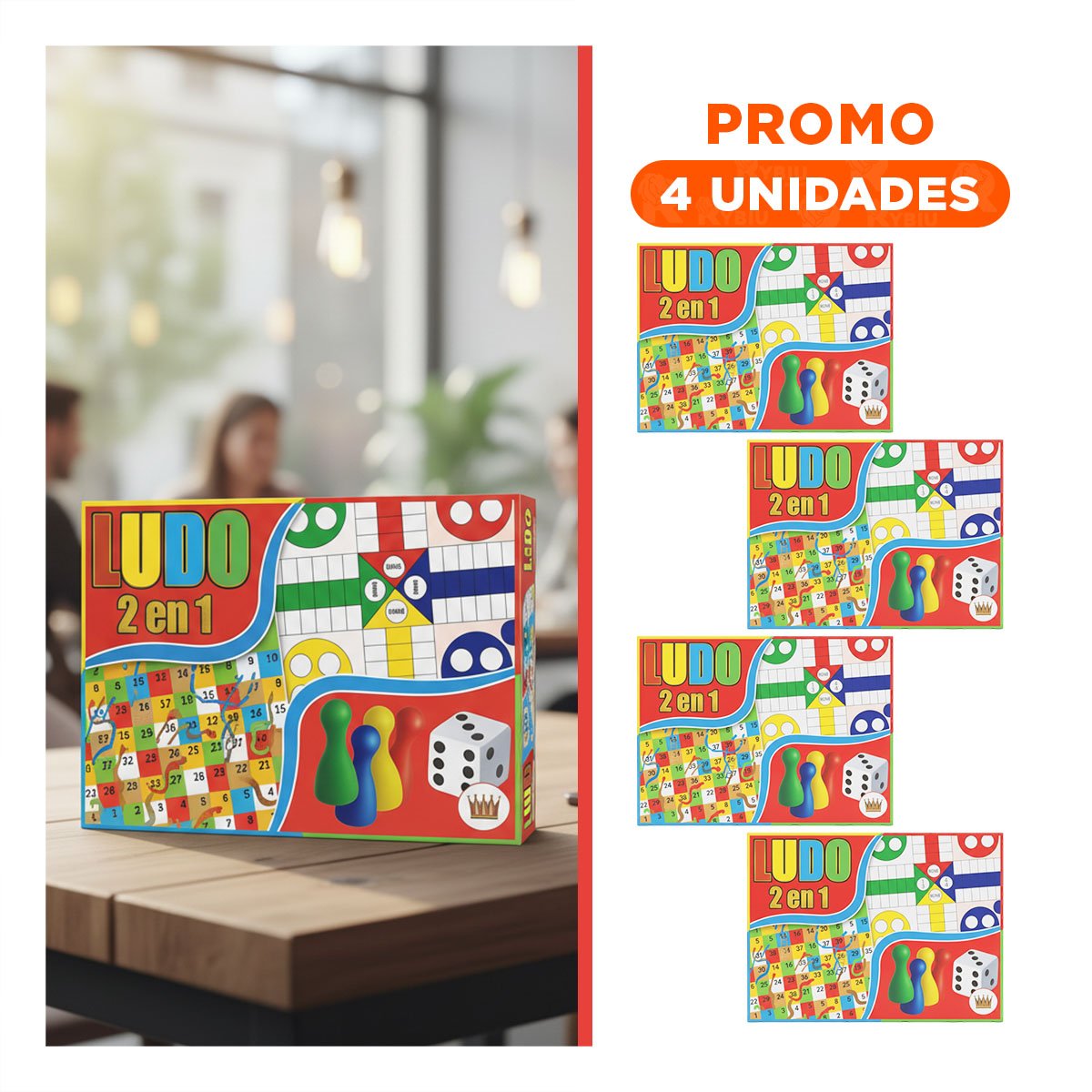 PACK4 OPCION DE MESA LUDO 2 EN 1 CLASICO PARA JUEGOS EN FAMILIA Y+REGALO STICKER - 1